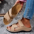 thumbnail image 2 of Rokment Womens Comfortable Ortho Wedge Walking Sandals with Arch Support & Adjustable Bands Beach Casual Leather Platform Slip on Mid Heels Backless Slides Summer Beige Size 6.5, 2 of 4
