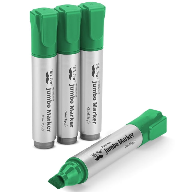 Mr. Pen- Jumbo Permanent Markers, 4 Pack, Green, Chisel Tip, Large Permanent Markers, Color Permanent Markers Set, Jumbo Markers, Permanent Markers, Huge Poster Markers Jumbo, Thick Markers