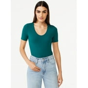 Free Assembly Women's U-Neck Bodysuit with Short Sleeves