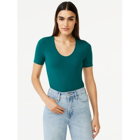 Free Assembly Women's U-Neck Bodysuit with Short Sleeves