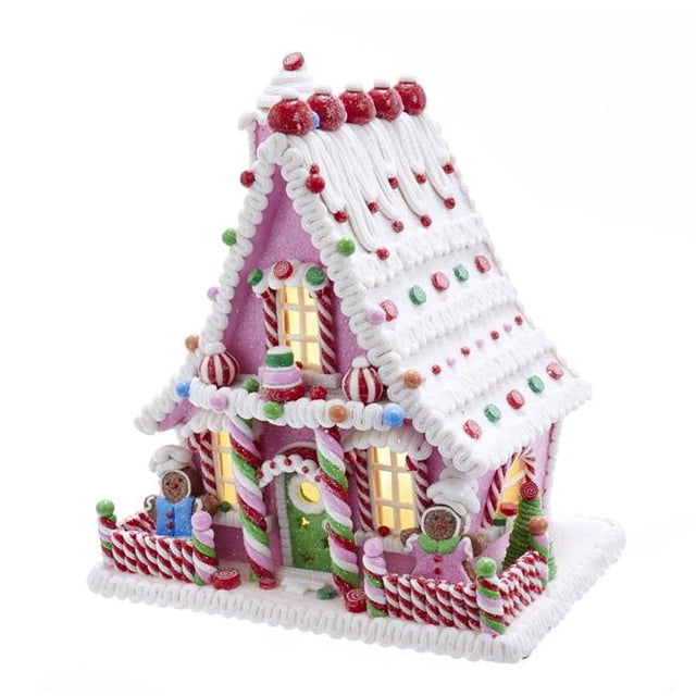 Kurt S. Adler GBJ0003 10 in. Pink Battery-Operated Candy LED Gingerbread House Table