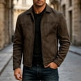 thumbnail image 2 of LYSMORA 2026 Men's Lapel Collar Faux Suede Zip Jacket, Slip Side Pockets Loose Fit Casual Daily Outerwear, 2 of 5