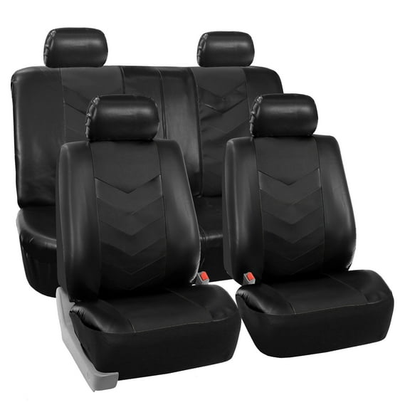 FH Group Faux Leather Synthetic Leather Auto Seat Cover, 4 Headrests Full Set, Black