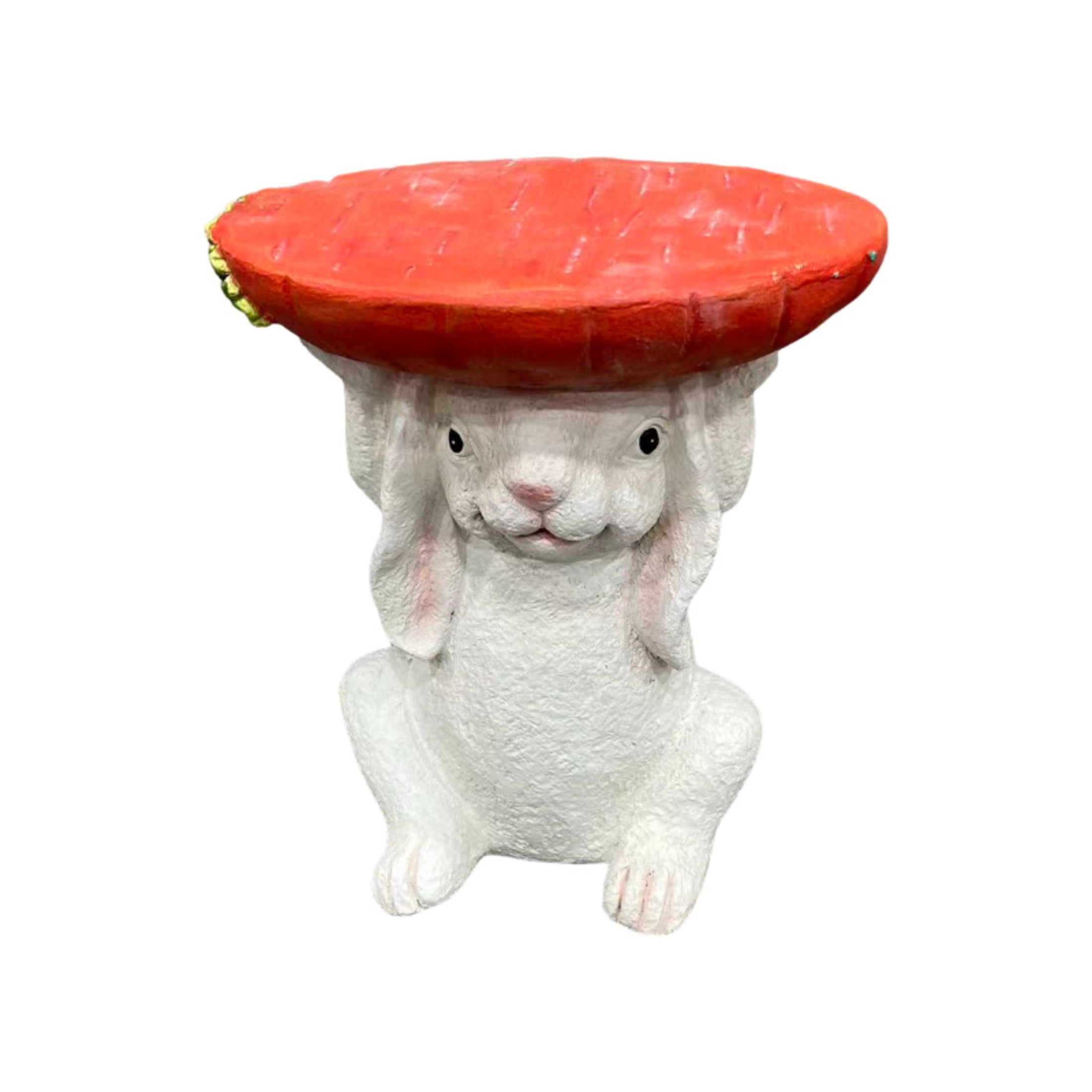 Noble House Bunny Strawberry Stool, Cute Animal Side Table Decor, Outdoor Creative Figurine Seat for Patio, Garden, White