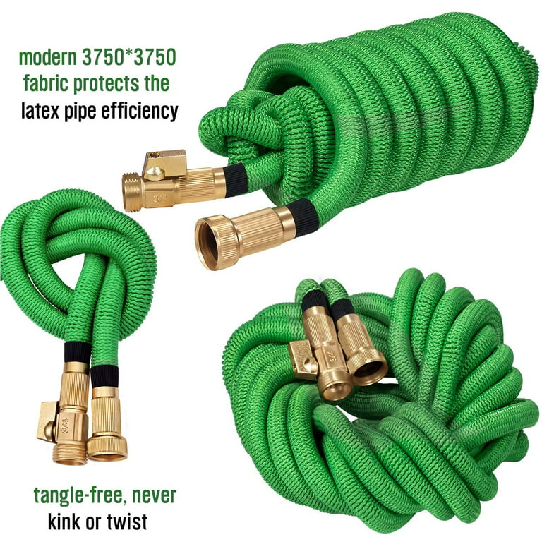 Expandable Garden Hose 50 ft Flexible Retractable Water Hose with Zinc Nozzle, Heavy Duty 3/4 Brass Fittings Durable 4-Layers Latex, Collapsible