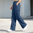 thumbnail image 4 of Women's Cargo Sweatpants Solid Color Drawstring Multi Pocket Elastic Waist Wide Leg Loose Straight Fit Casual Daily Athletic Long Pants, Baggy Sweatpants for Women Navy a XXL, 4 of 6