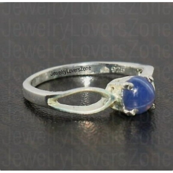 JewelryLoversZone 925 Sterling Silver Blue Star Sapphire Ring Timeless Wedding & Engagement Ring Handmade Jewelry Perfect for Gift Silver 3
