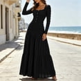 thumbnail image 4 of Ygbgbb Women Square Neck Tiered Maxi Dress, Long Sleeve Textured Fabric Fitted Bodice Ruffle Tier Skirt Dress for Party and Dating Black M, 4 of 9