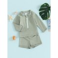 thumbnail image 2 of Bagilaanoe Toddler Baby Girl Boys 2 Piece Swimsuit Long Sleeve Zipper Rashguard Swimwear + Swimming Shorts 6M 12M 18M 24M 3T 4T 5T Kids Bathing Suit, 2 of 8