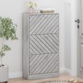 thumbnail image 4 of Slim Shoe Cabinet with 3 Flip Drawers, Entryway Organizer, Wooden Narrow Shoe Rack with Removable Shelf, Diagonal Louver Door, Grey, 4 of 7