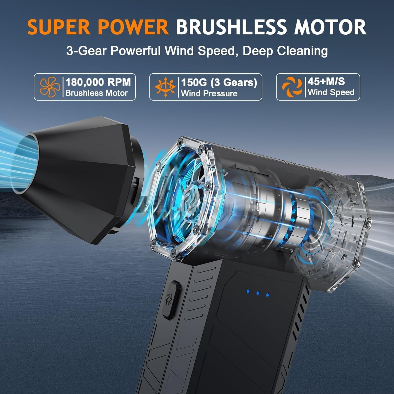 Duster - 180000RPM  Electric Air Duster, 3 Gear Adjustable Cordless Air Blower, Rechargeable Dust Cleaner for Keyboard, , , Outdoor,