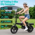 thumbnail image 3 of 14 Inch Folding Electric Bicycle, 500W Adult Electric Bicycle, 48V 10.4Ah,Top Speed 20Mph, 3-Speed Riding, Front Fork With Shock Absorption, Black, 3 of 10