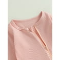 thumbnail image 6 of Wassery Infant Baby Girls Long Sleeve Crew Neck Romper Solid Color Zipper Ribbed Jumpsuits Casual Spring Autumn Clothes 0-18M, 6 of 9