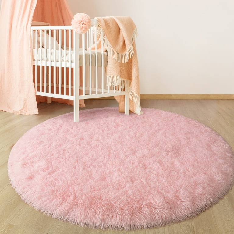 KIXINWA Super Soft Pink Round Rug, 4X4 Feet Non-Slip Plush Nursery