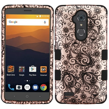 - Military Grade Certified TUFF Image Hybrid Armor Case for ZTE Max XL / Blade Max 3 - Leaf Clover Rose Gold