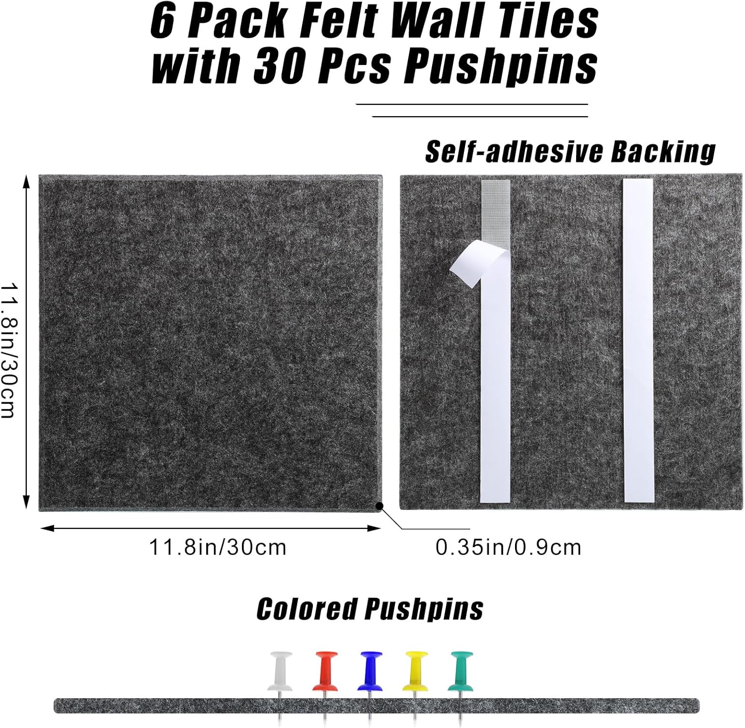 Hapric Black Felt Cork Board Tiles 36x24 with Pushpins photo 2