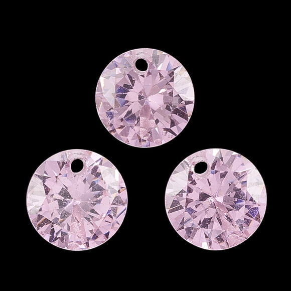 Cubic Zirconia Charms Faceted Flat Round Pearl Pink 4x2mm Hole: 0.7mm