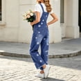 thumbnail image 5 of Ruohan Women's Floral Denim Overalls Adjustable Straps Wide Leg Fringe Hem Jumpsuit, 5 of 6