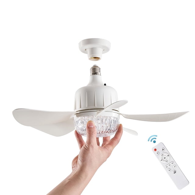 17.71 inch Socket Fan Light Ceiling Fan with Lights, Remote Control, LED Light Bulb E26 Base, Plug Screw in Ceiling Fan in Light Socket for