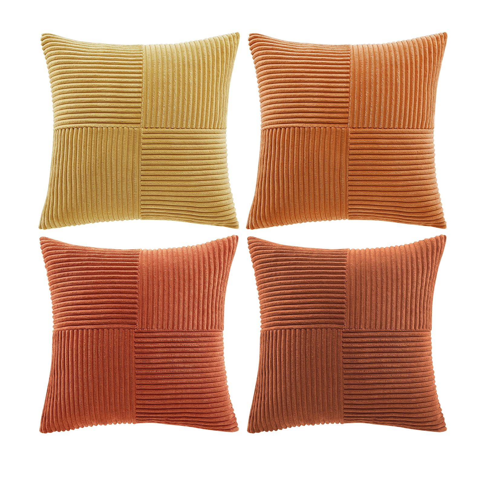 Fancy Homi Set of 4 Boho Fall Decorative Throw Pillow Covers 16x16 inch for Couch Bed Sofa Bedroom, Modern Farmhouse Home Decor, Soft Cross Striped Corduroy Patchwork Colorful Cushion Case 40x40cm