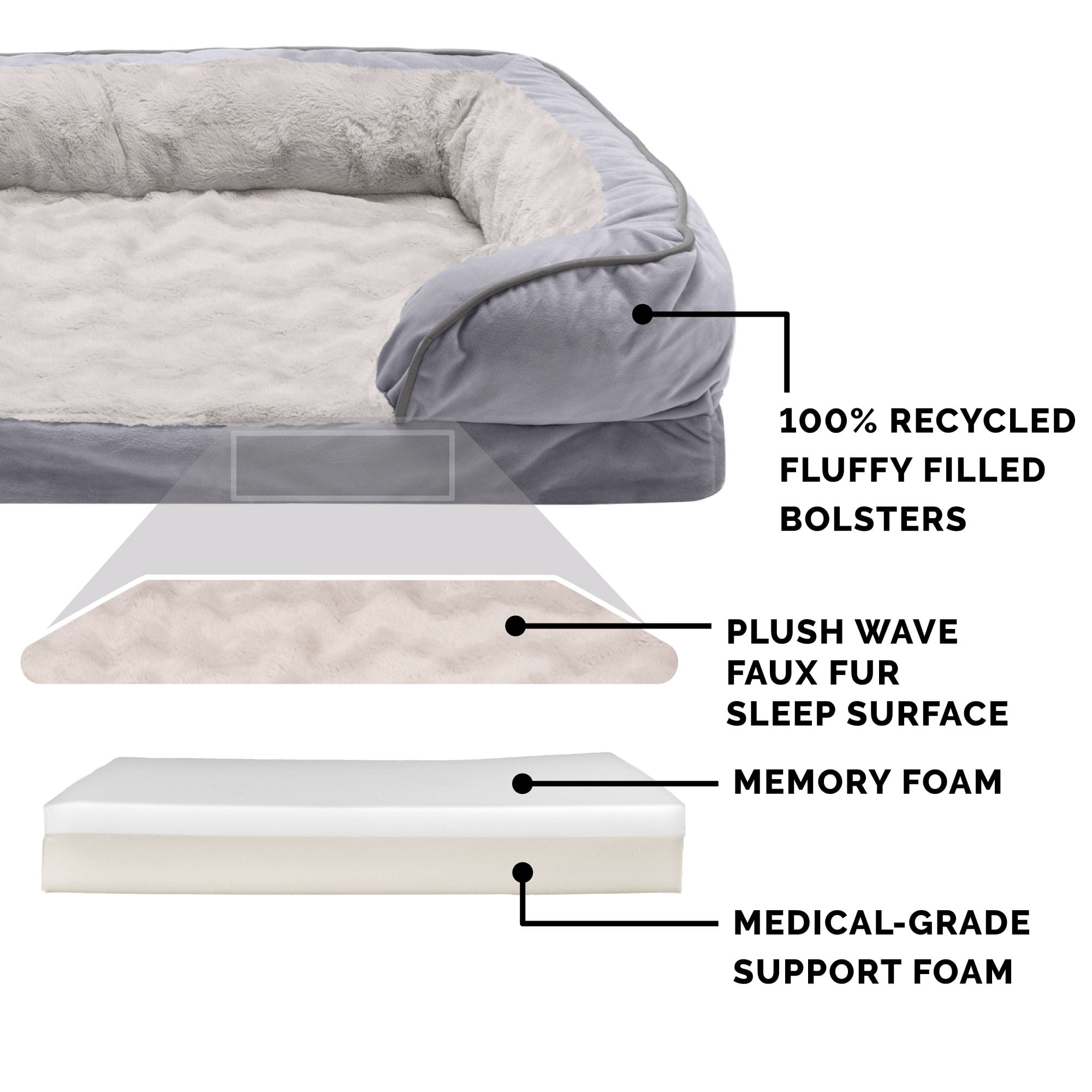 FurHaven Velvet Waves Memory Top Perfect Comfort Sofa Pet Bed, Granite Gray, Jumbo Plus