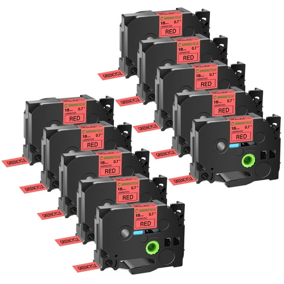 GREENCYCLE 10PK Compatible for Brother P-touch Black on Red 18mm TZ TZe TZe-441 TZ-441 TZe441 TZ441 Laminated Label Tape