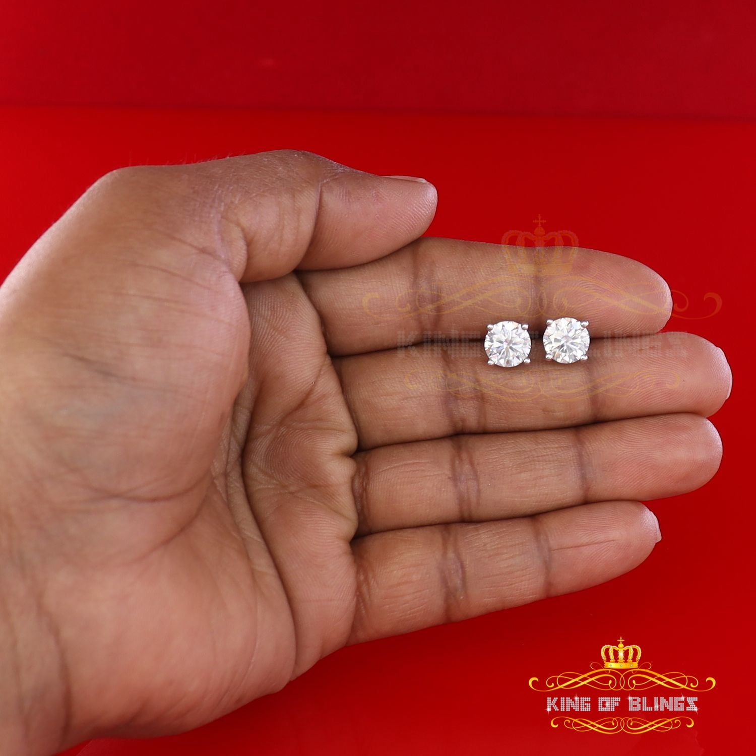 10k Real White Gold with 3.00ct Round VVS 'D' Color Moissanite Stud Earrings