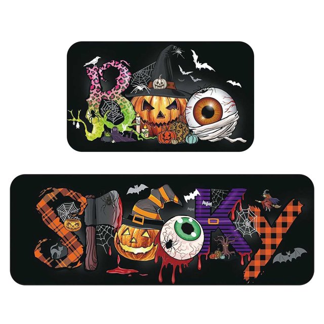 asddcavvf Hallowen Kitchen Carpet Set Hallowen Pumpkin Alphabet Kitchen Carpet Washable Cushion Comfortable Kitchen Carpet Set