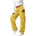 thumbnail image 4 of Cargo Pants Women Baggy Y2k Streetwear Wide Leg Pants with Pockets High Waist Drawstring Goth Yellow S, 4 of 5