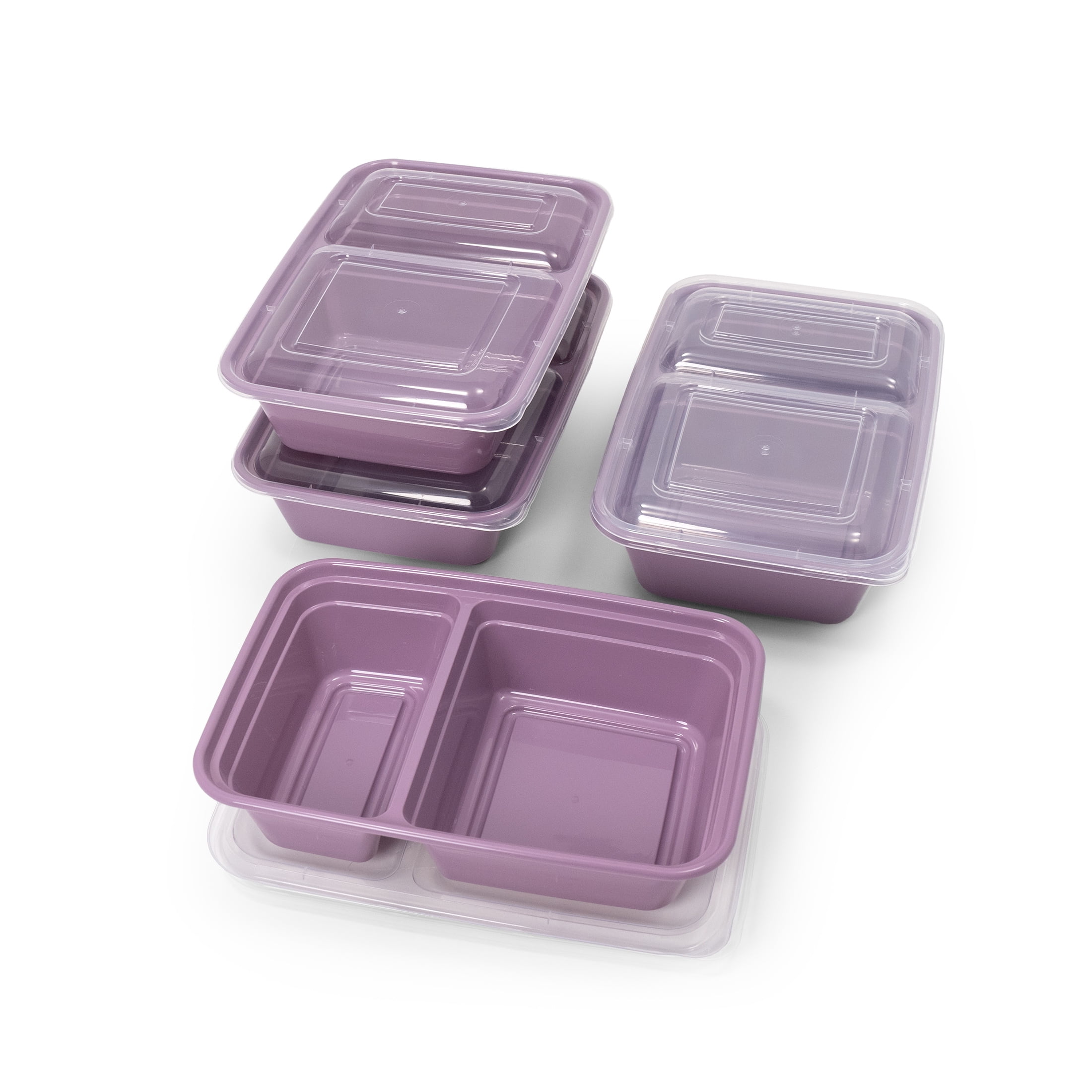 Mainstays 5-Pack 2-Compartment BPA-Free Plastic Meal Prep Food Storage Containers, 0.9L, Lilac Bloom