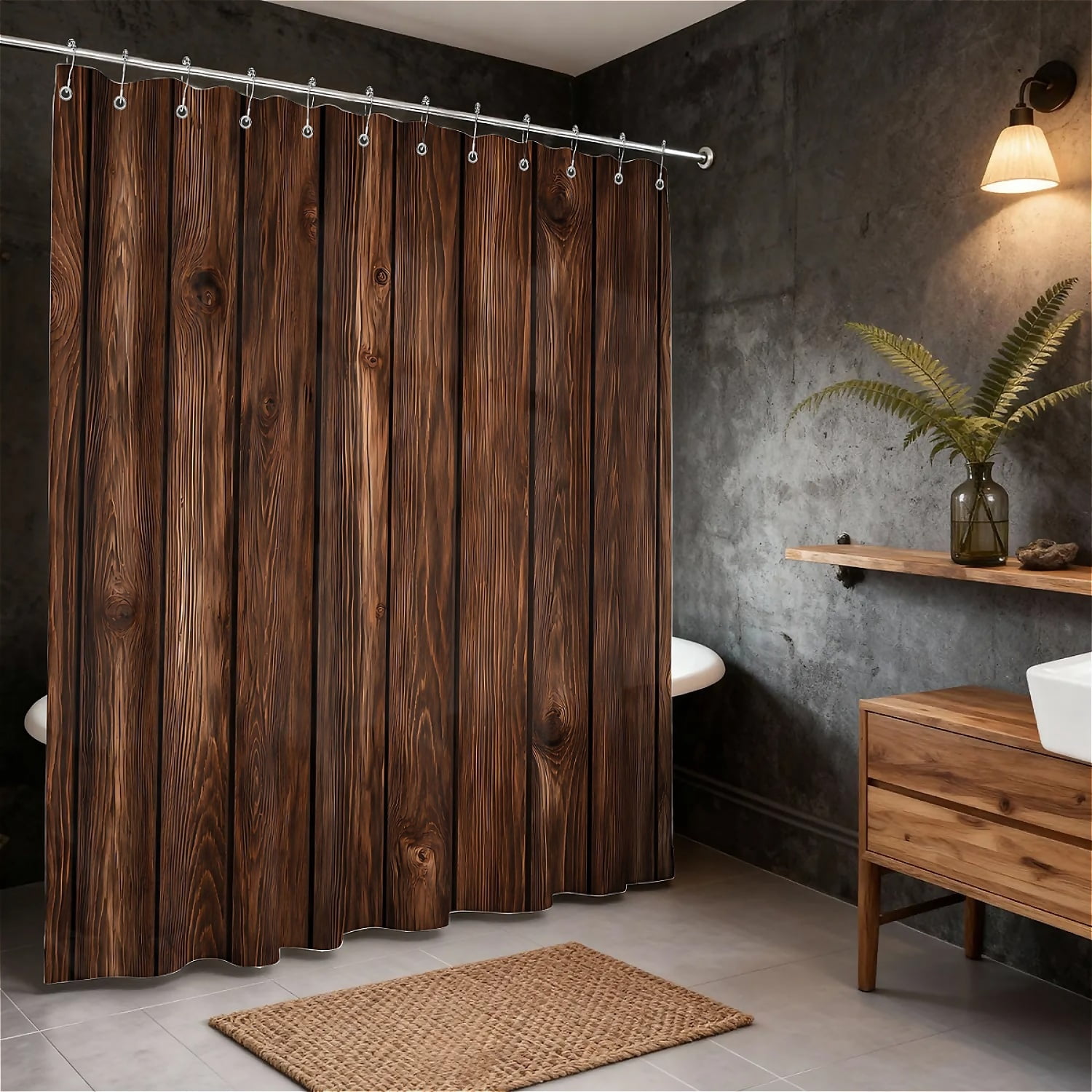 ARTSLION Shower Curtain Navy Blue Geometric Water Repellent Shower Curtain Set, With Hooks，Machine Washable, Modern Decorative Polyester Cloth Shower Curtains For Bathroom,72X84,Brown Wood Texture