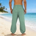 thumbnail image 5 of Stamzod Men's Cotton and Linen Pants Solid Color Elastic Waist Summer Beach Trousers Loose Casual Pants for Men Mint Green D S, 5 of 8