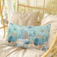 thumbnail image 4 of Teal Coastal Pillow Covers, Linen Long Throw Pillow Case, Summer Beach Starfish Shell Coral Nautical Holiday Pillow Protector Decorative Cushion Cover for Living Room/Bedroom 12" x 20", 4 of 8