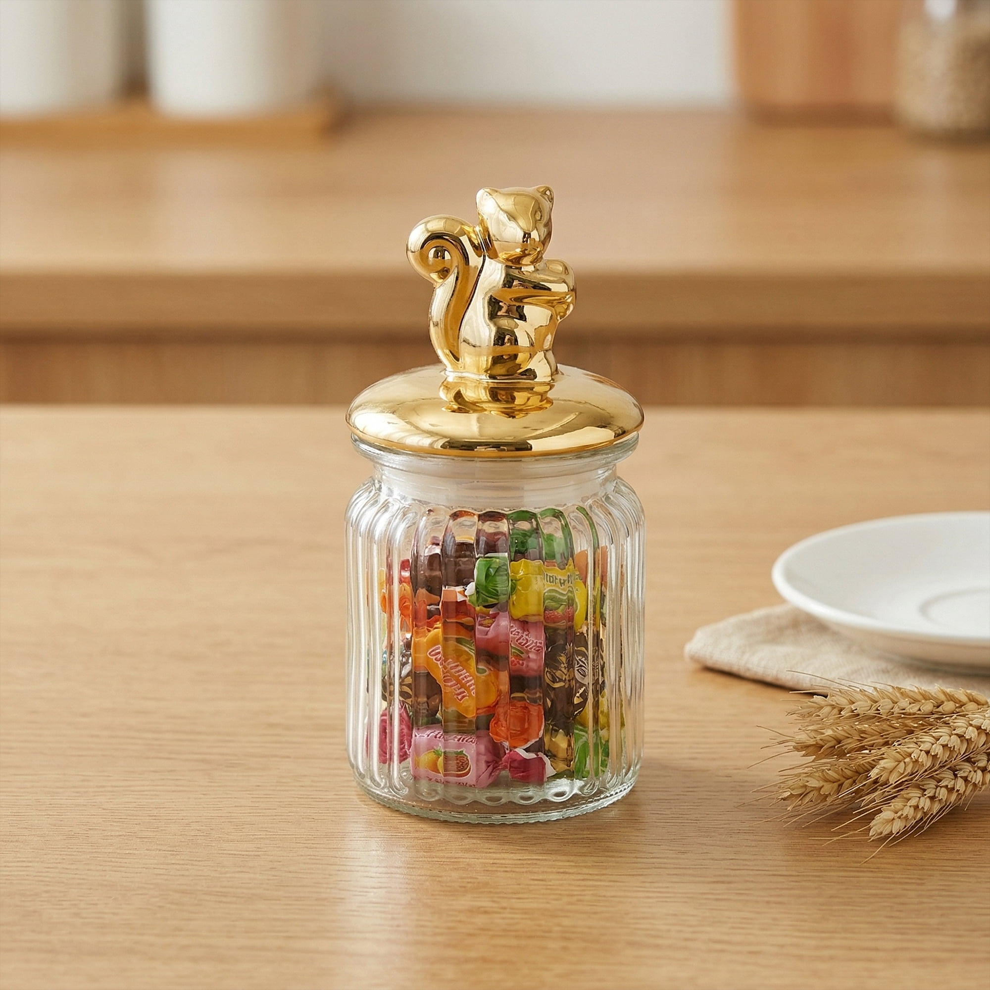 Unique Bargains Decorative Glass Jar With Lid Golden Mouse 3" x 3" x 5.5"