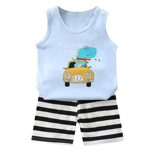 kpoplk Baby Boy Summer Clothes Contrast Color Sleeveless Tops Elastic Waist Shorts Toddler Outfits Cute Set(Light Blue,18-24 M)