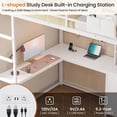 thumbnail image 3 of Loft Bed Full Size with L-Shaped Desk and 6 Storage Drawers and LED Lights, Metal Loft Full Beds with Charging Station, Bookcase Storage, 2 Shelves, Clothing Rack and Ladder for Teen, White, 3 of 9
