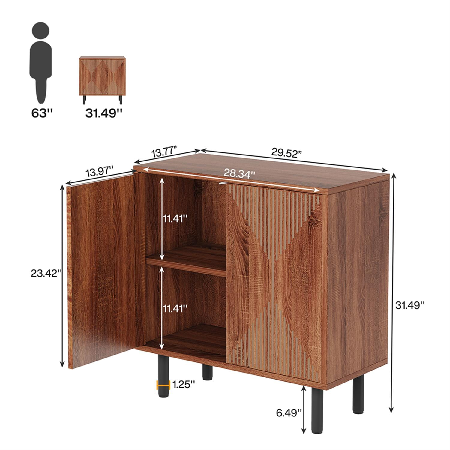 Demi Bonn 59" Sideboard Buffet Storage Cabinet, Modern Credenza Accent Cabinet with Doors, Console Coffee Bar for Kitchen Entryway Living Dining Room, Brown