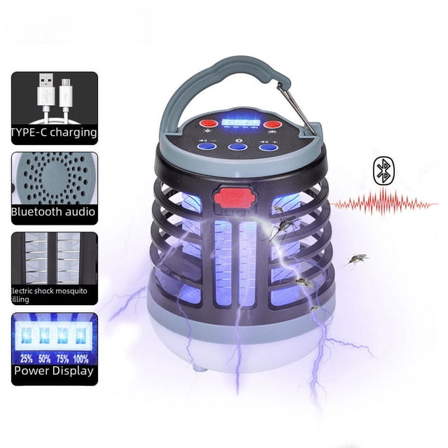 Lámpara LED para matar mosquitos con descarga eléctrica, con audio Bluetooth, iluminación recargable por USB, trampa para mosquitos, repelente de mosquitos para el hogar