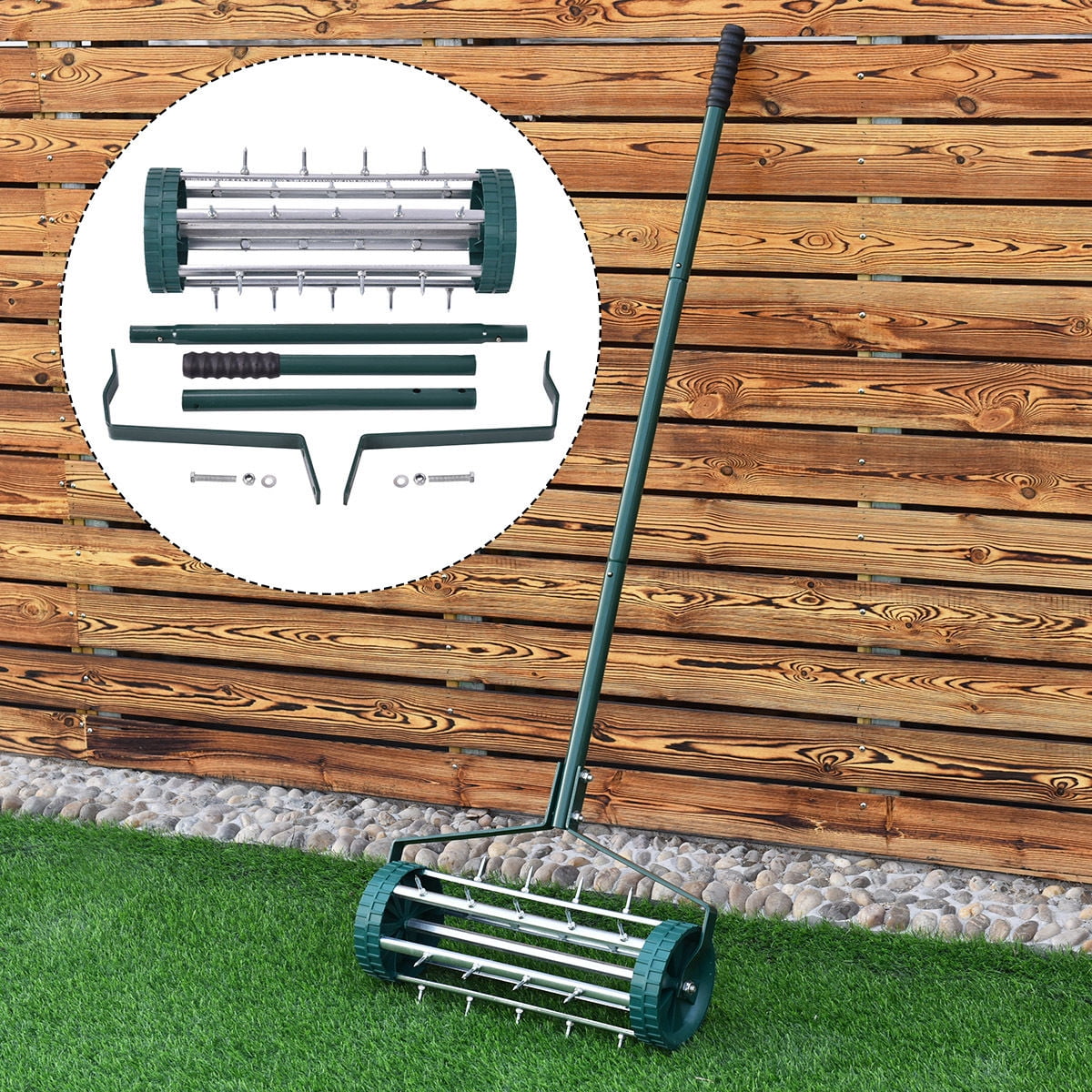 Gymax Rolling Garden Lawn Aerator Roller Home Grass Steel Handle