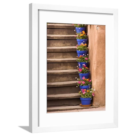 Staircase Decorated with Flower Pots, Santa Fe, New Mexico Framed Print Wall Art by Nancy Steve Ross Sold by Art.Com