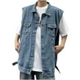 thumbnail image 1 of Birdeem Jackets for Men Mens Solid Color Motorcycle Turndown Collar Denim Punk Sleeveless Jacket, 1 of 12