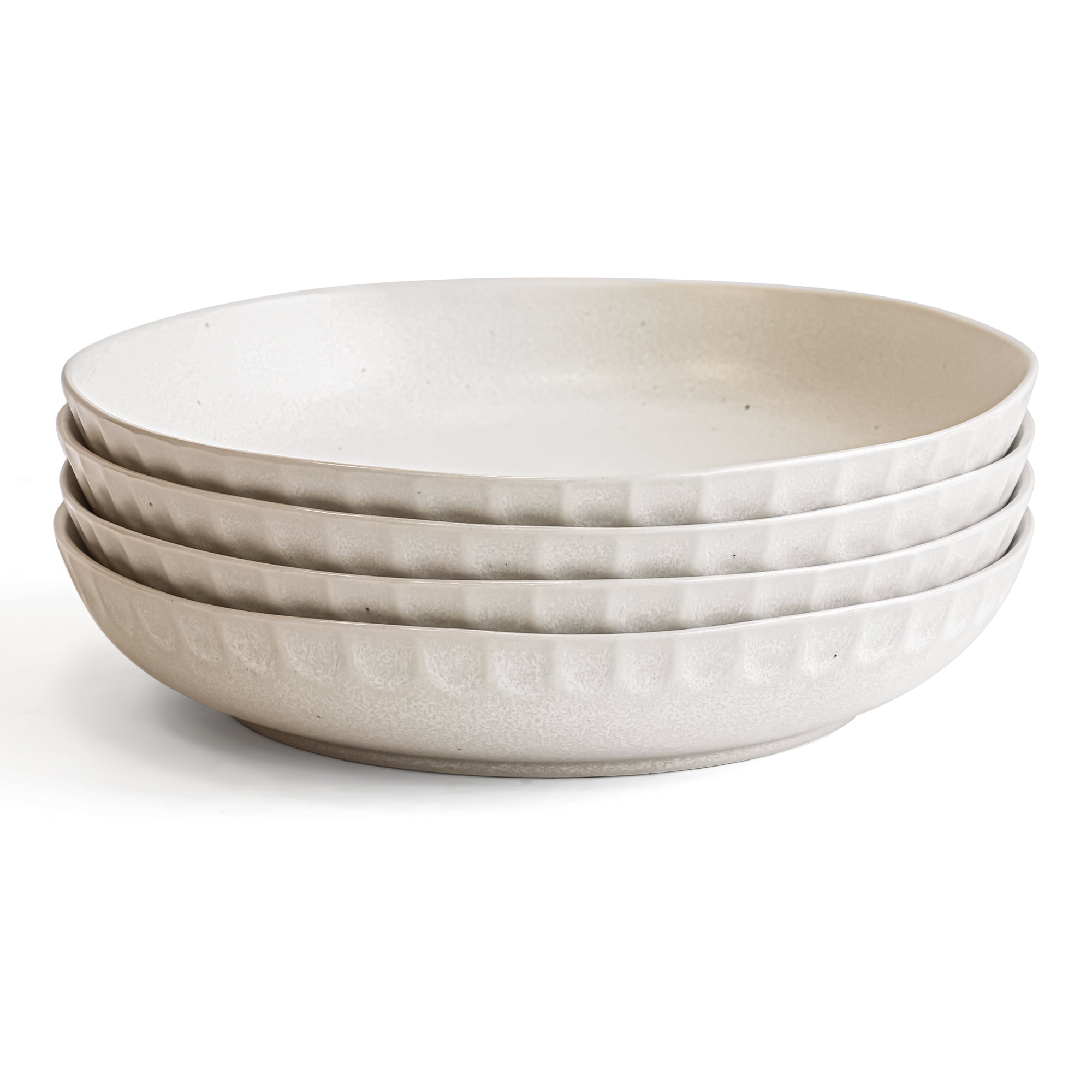Over and Back Thumbprint Set of Four Stoneware Round Dinner Bowls