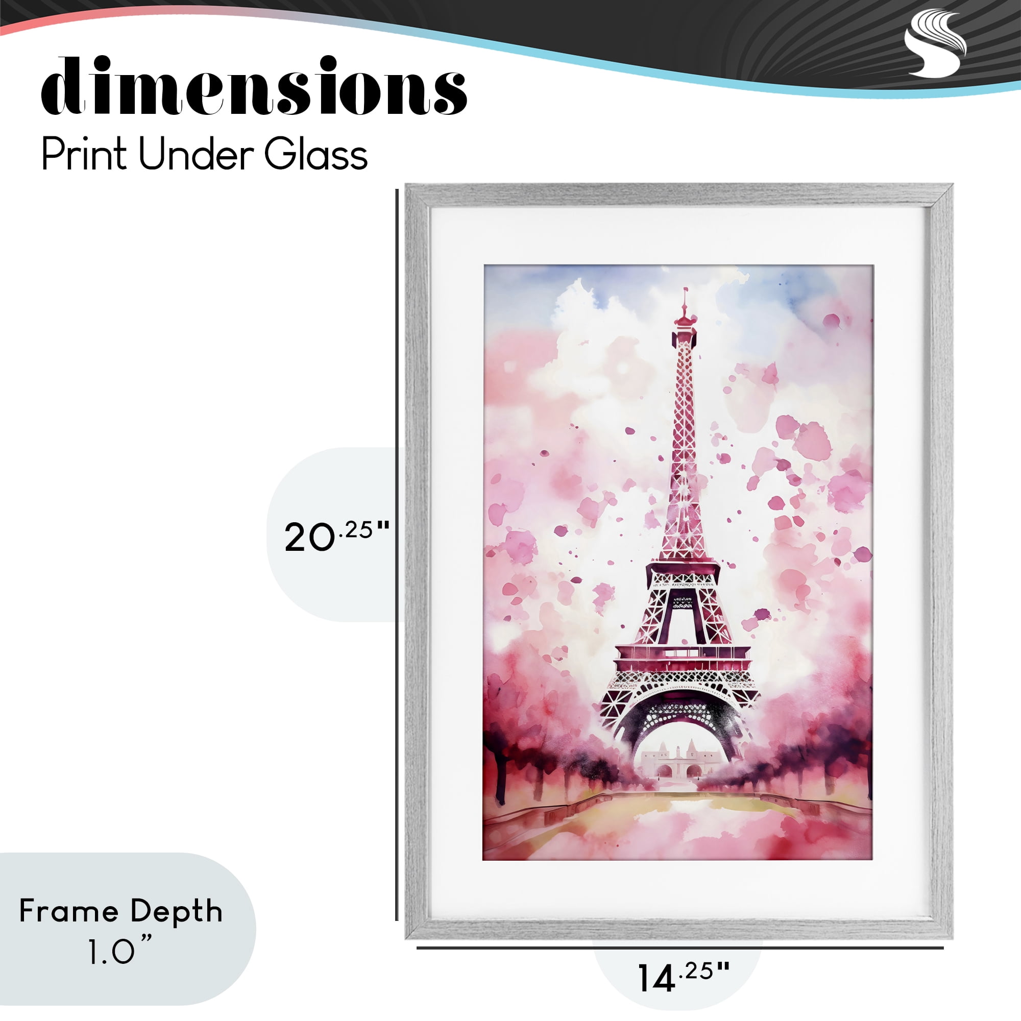 Stupell Industries Blush Watercolor Eiffel Tower Gray Framed Print Under Glass, design by Creative Studio