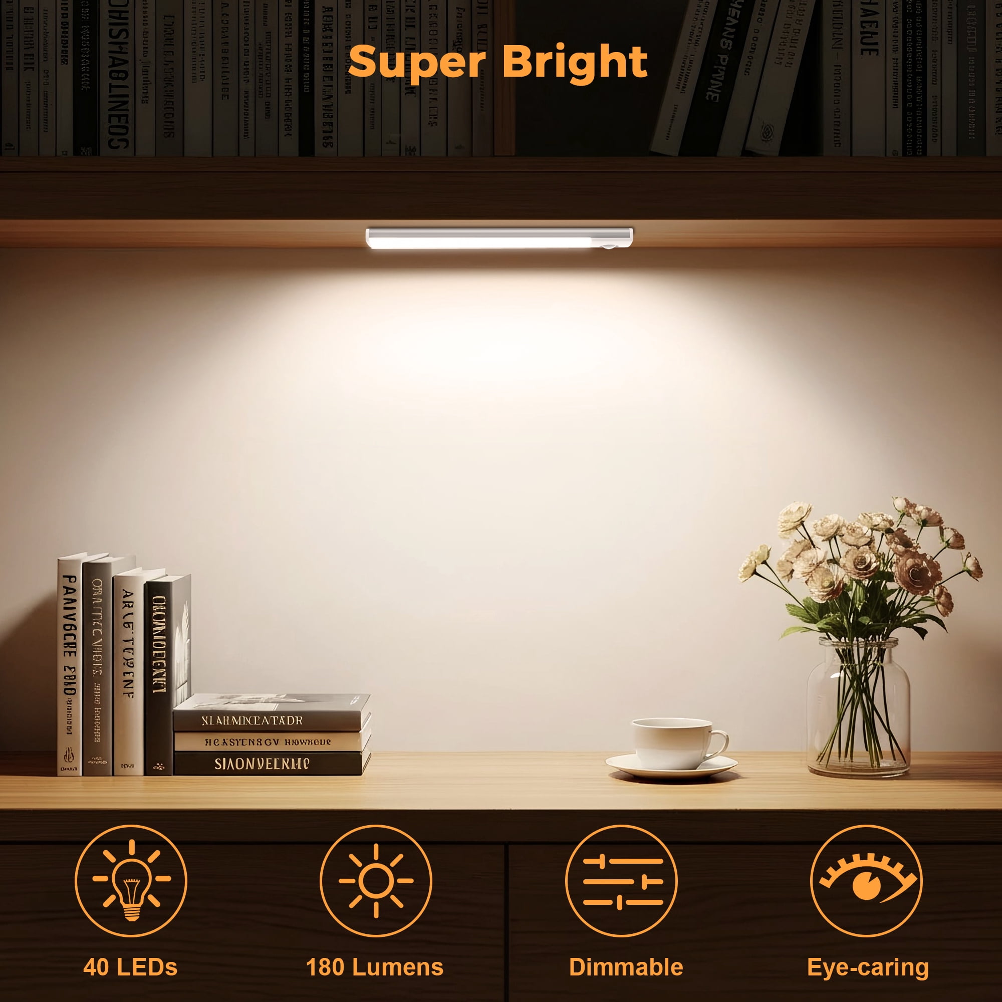 AIRTOK Under Cabinet Lighting - 4 Pack, Motion Sensor, Rechargeable, Magnetic Easy Installation, 3 Color Temps & 5 Brightness - LED Closet Lights
