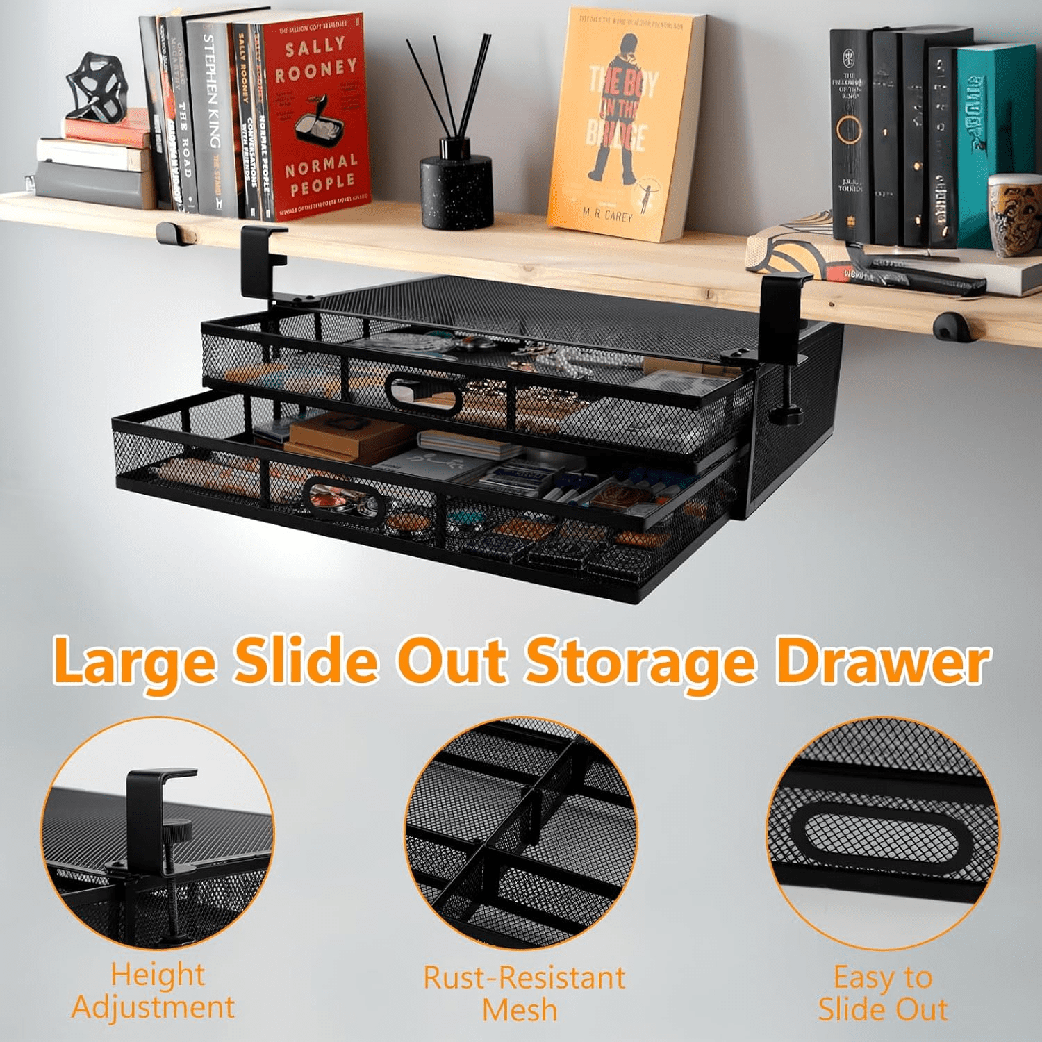 RETON Under Desk Drawers for Organization,Hanging Desktop Organizer,Drawer Organiser,Under-desk Storage Drawer for Home Office