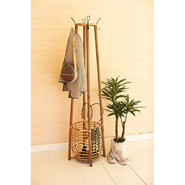 Kalalou CLL2557 Coat Rack with Umbrella Basket, 65inch Tall, Rattan