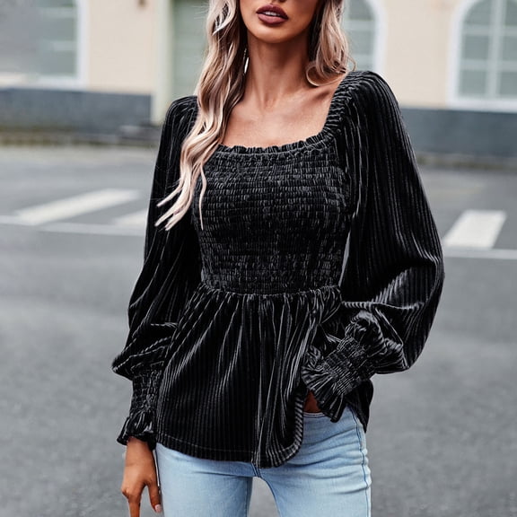 AOOCHASLIY Valentine's Women Gift Blouse Women's Fashion Pleated Print Regular Women's Long Sleeve Round Neck Loose