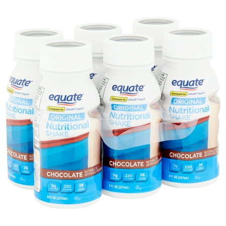 Equate Original Chocolate Nutritional Shake, 8 fl oz, 6 count