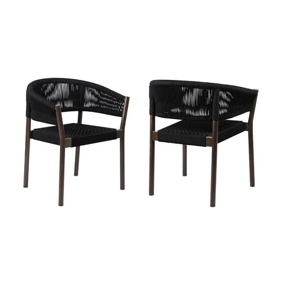 Doris Outdoor Patio Dining Chair in Dark Eucalyptus Wood with Black Rope - Set of 2