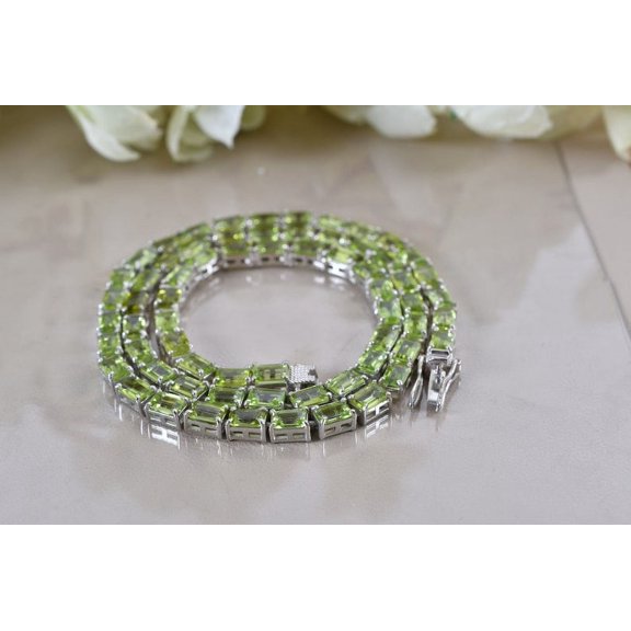 Peridot Tennis Necklace, Chain Necklace, Unique CZ Peridot Jewelry, Line Necklace, CZ stone Necklace, Women Necklace, Bridal Wedding Gifts